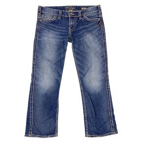 Silver Jeans Frances‎ Capri Embroidered Mid Rise Denim Jeans Womens 31 Blue